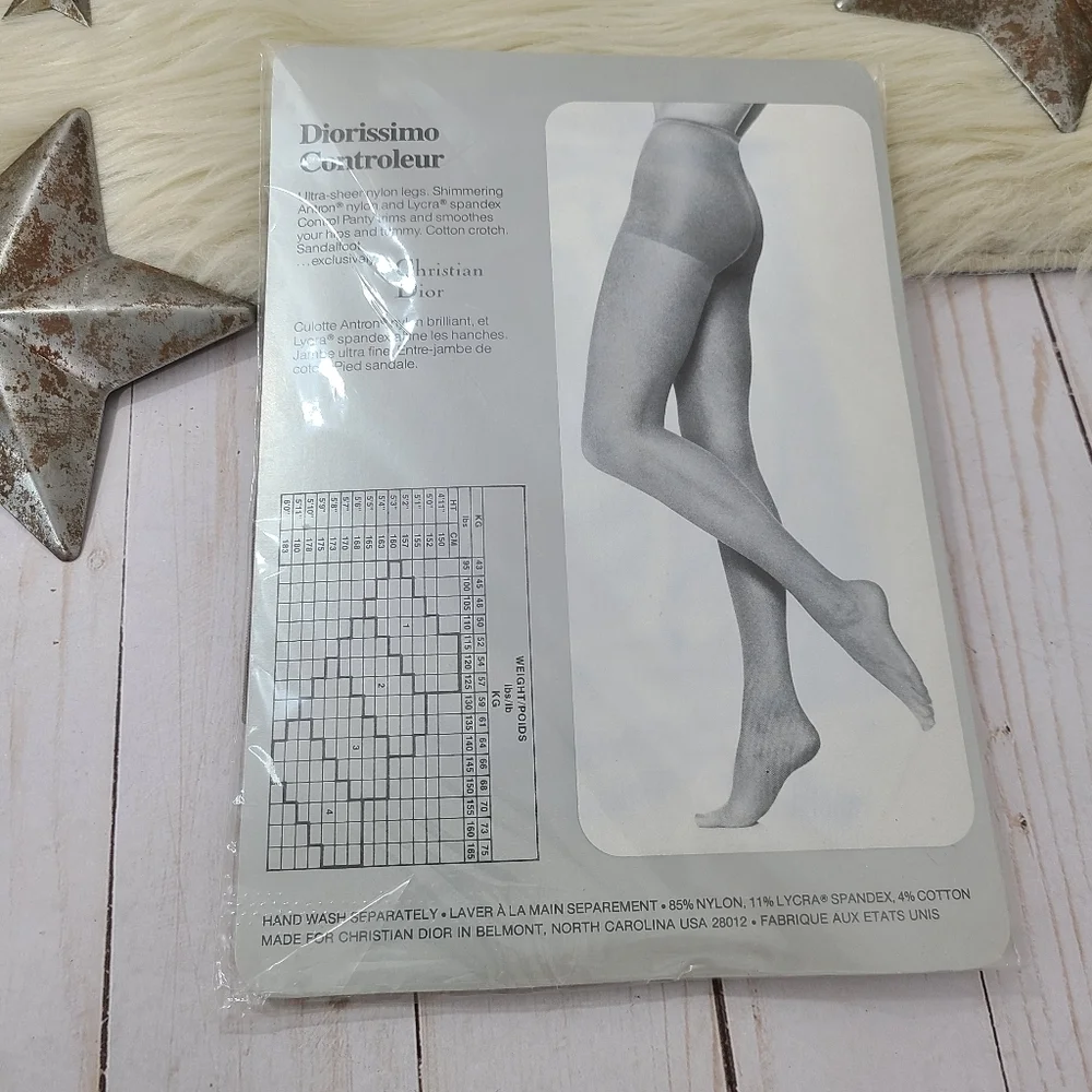 Vintage Christian Dior pantyhose french taupe dark brown control top nylons NEW